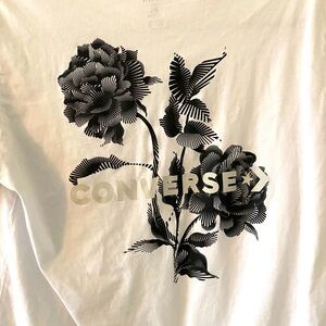 Converse White Tee with Black Floral Design